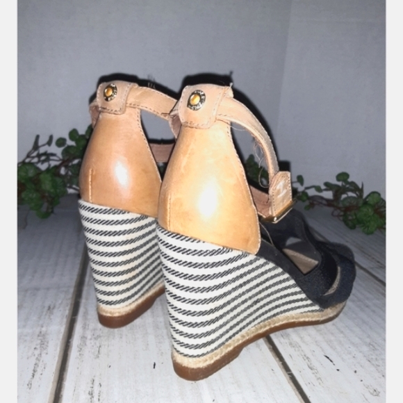 Sperry Top-Sider Striped Ankle Wedge - Black/White - Tan Leather - Picture 3 of 13